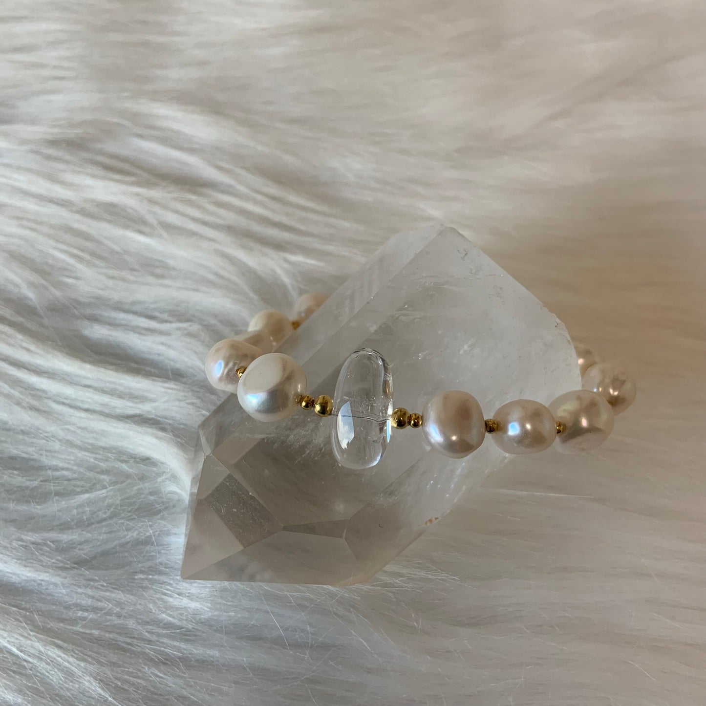 白水晶 x 淡水珍珠925純銀魔法水晶手鏈