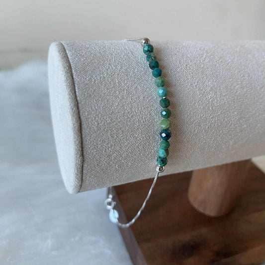 Chrysocolla 精緻孔雀石925純銀手鏈