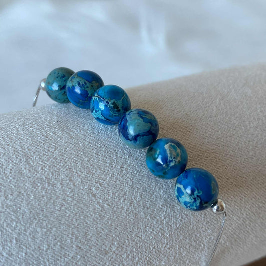 藍磷灰石(7mm) 925純銀魔法水晶手鏈