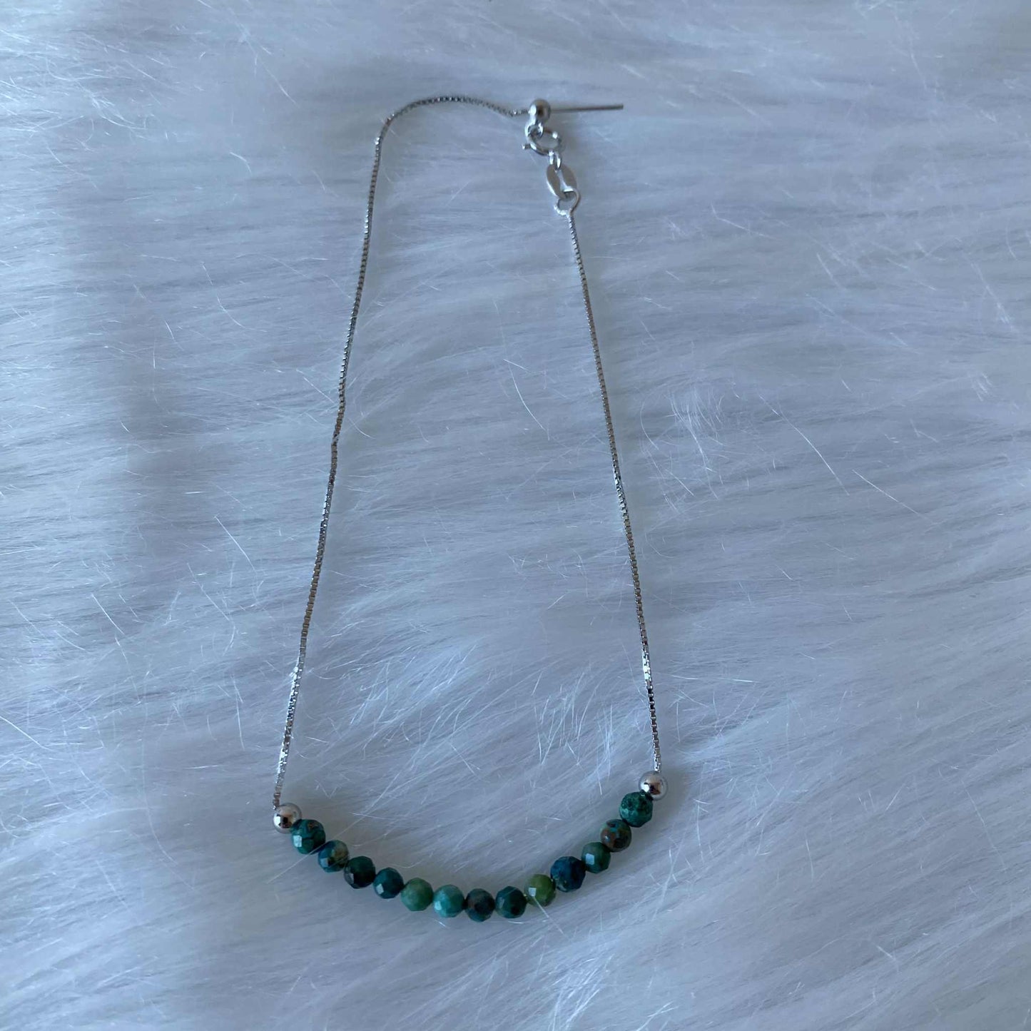 Chrysocolla 精緻孔雀石925純銀手鏈