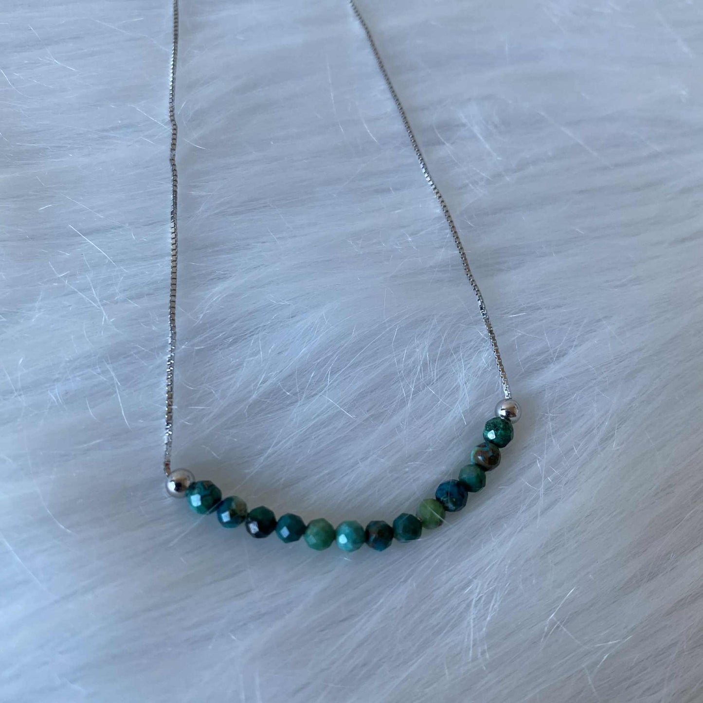 Chrysocolla 精緻孔雀石925純銀手鏈